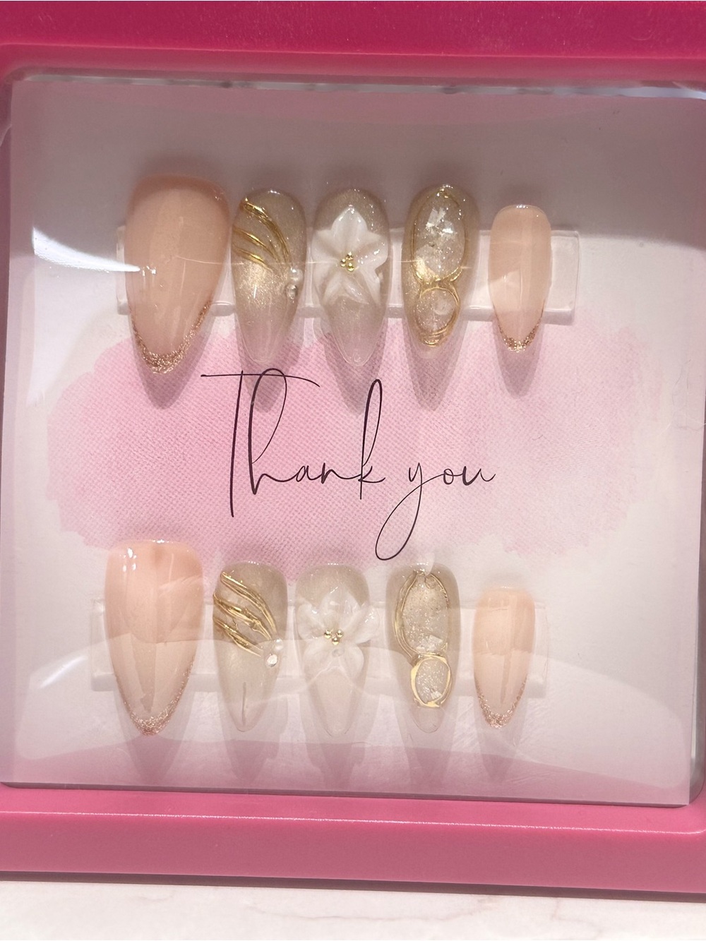 Elegant Nude & Gold Floral Press-On Nails for Women
